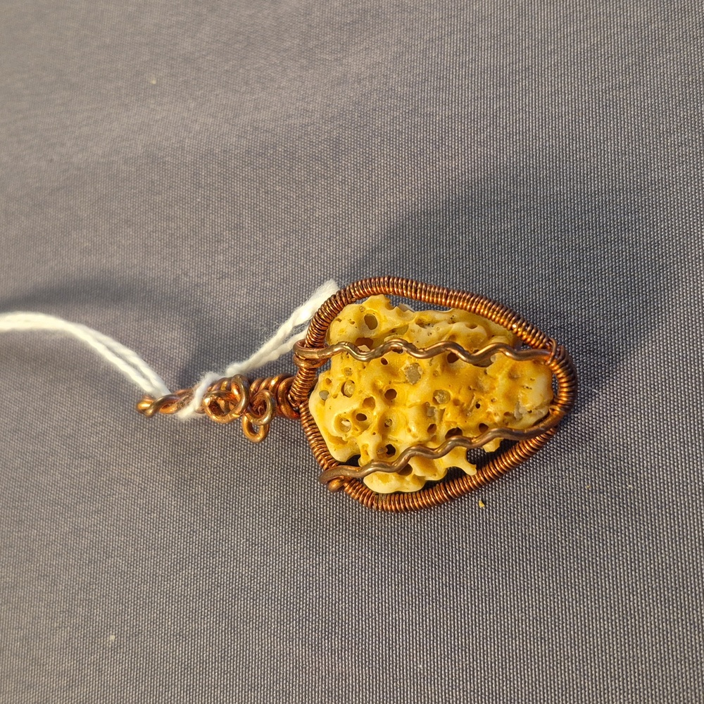 Artisan Crafted Copper Wire Wrapped Coral Pendant